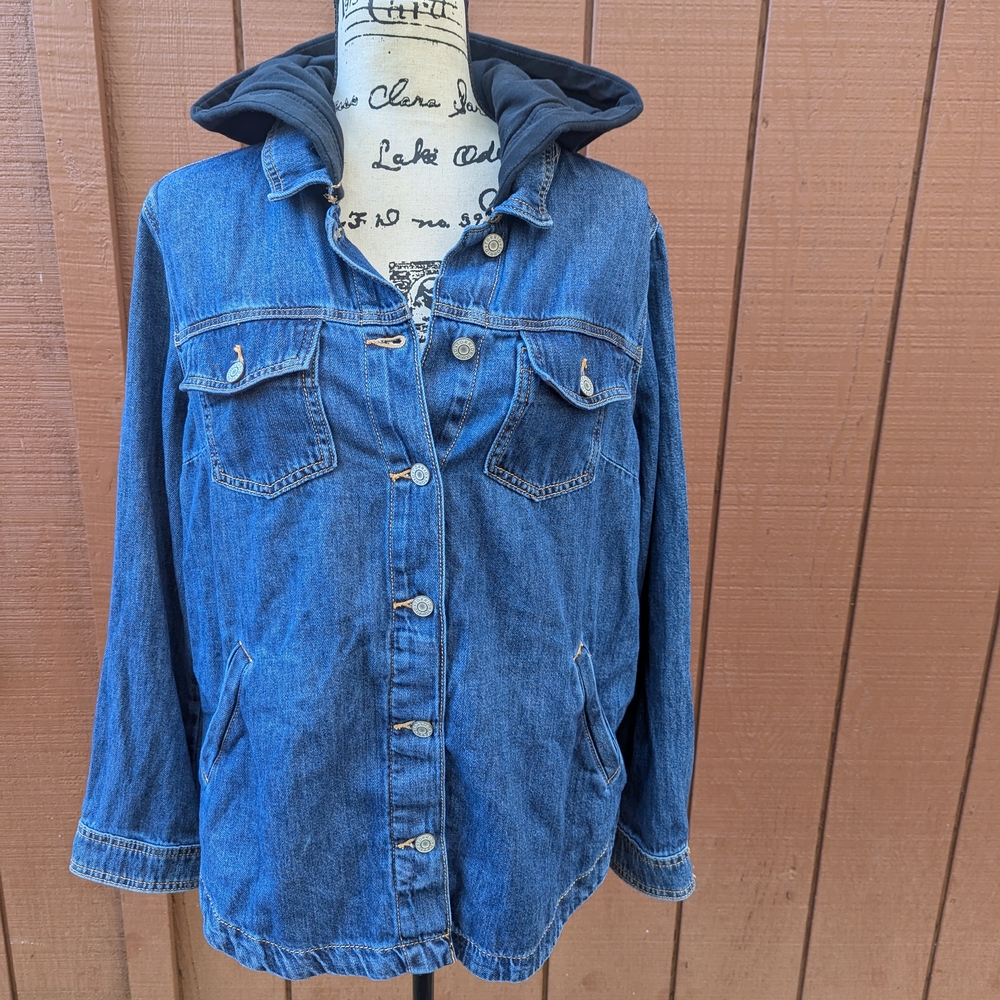 Women's Blue Denim Jacket with Hood